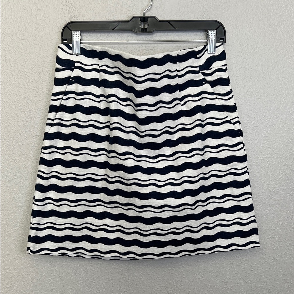 Ann Taylor Wavy Stripe Skirt Cotton Blue/Creamy White Size 10 NWT